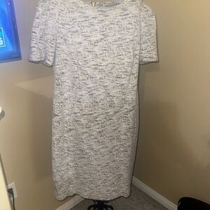 Calvin Klein Textured White and Blue Midi Dress